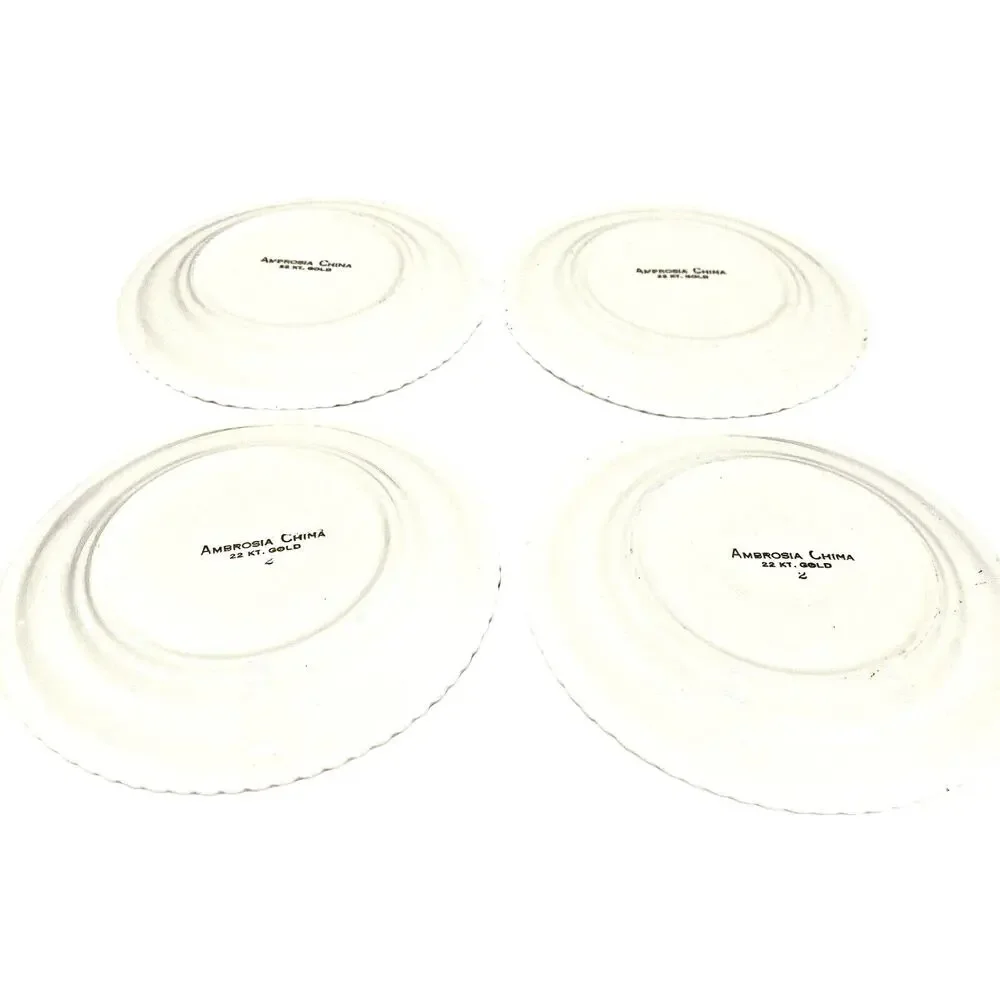 Vintage Mid Century Ambrosia China dessert plates 22kt gold trim floral set of 4